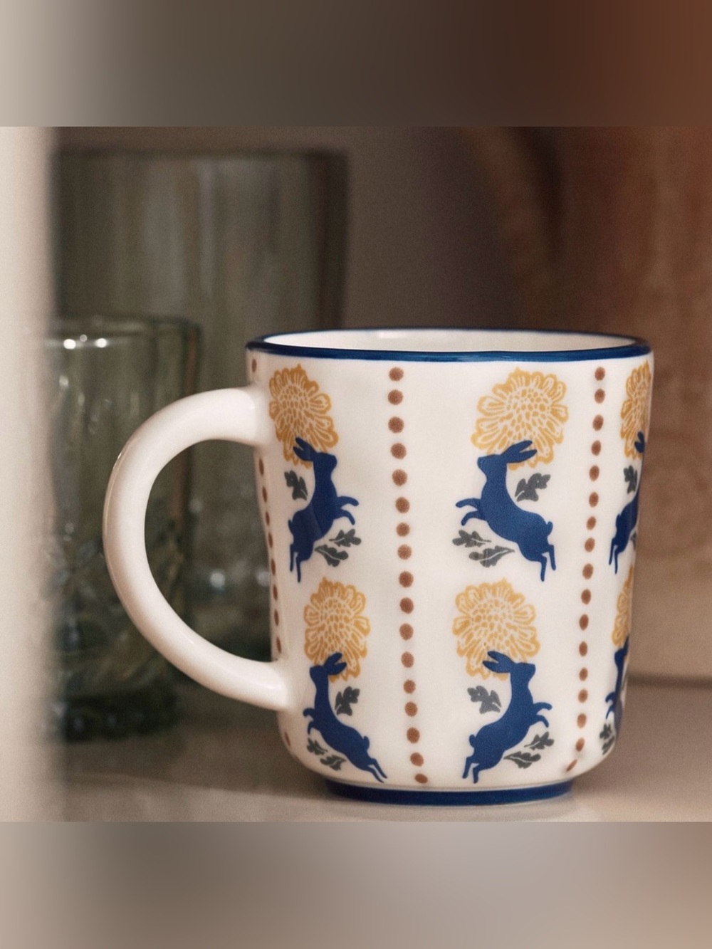 Anthropologie Millie Stoneware Mug Bunny Rabbit 11 oz 4" x 3.75" HandPainted New